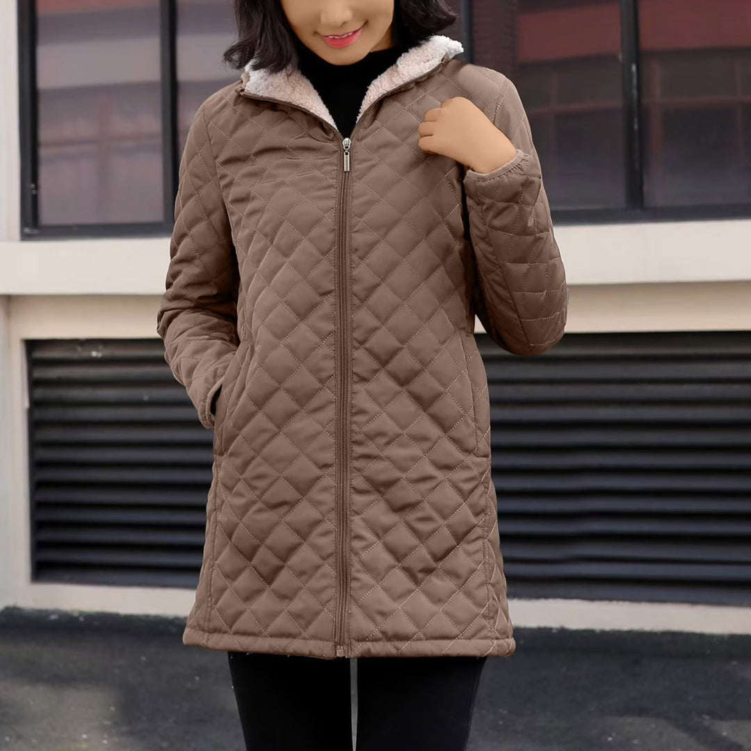 Veste Matelassée Femme Mi-Saison à Capuche Doublure Sherpa