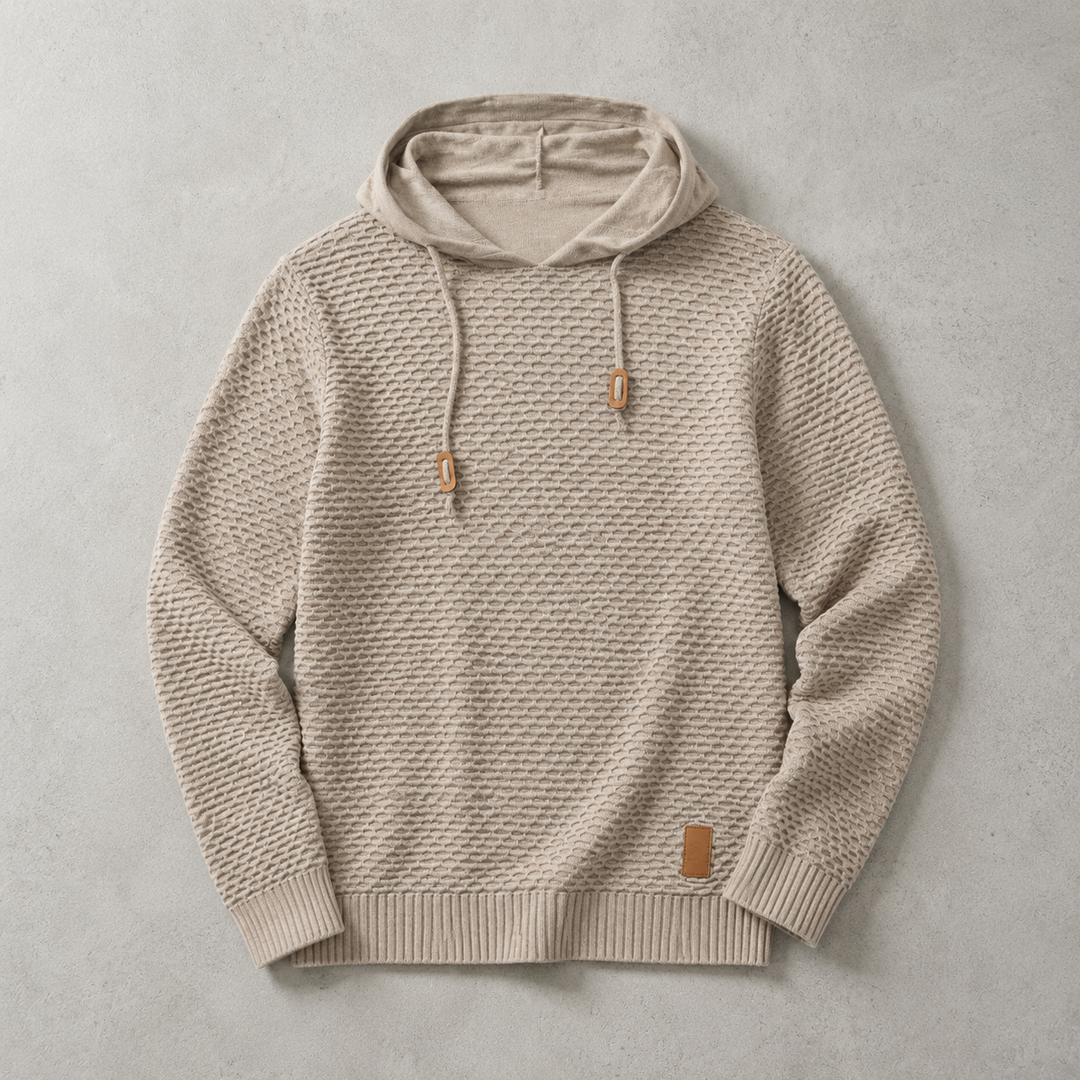 Sweat À Capuche Homme Maille Tressée Cordon De Serrage Et Bords Côtelés