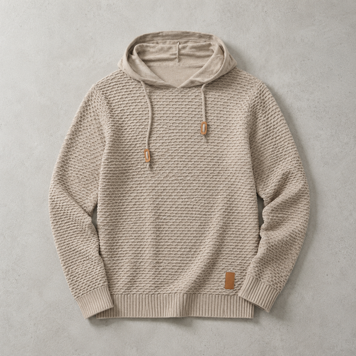 Sweat À Capuche Homme Maille Tressée Cordon De Serrage Et Bords Côtelés