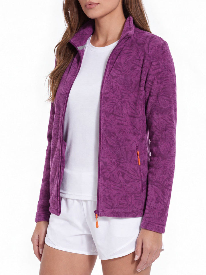 Veste Polaire Femme Zip Intégral Col Montant Imprimé Nature Et Poches Zippées