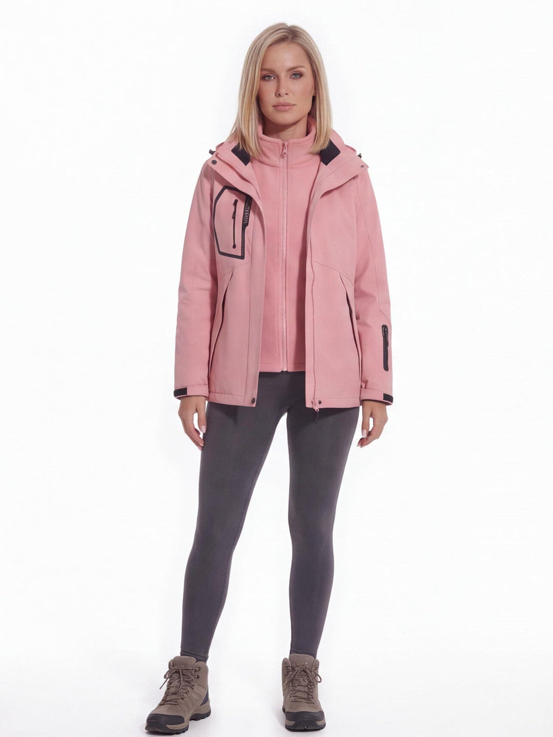 Veste De Randonnée Femme 3 En 1 Modulable Avec Polaire Amovible Et Capuche