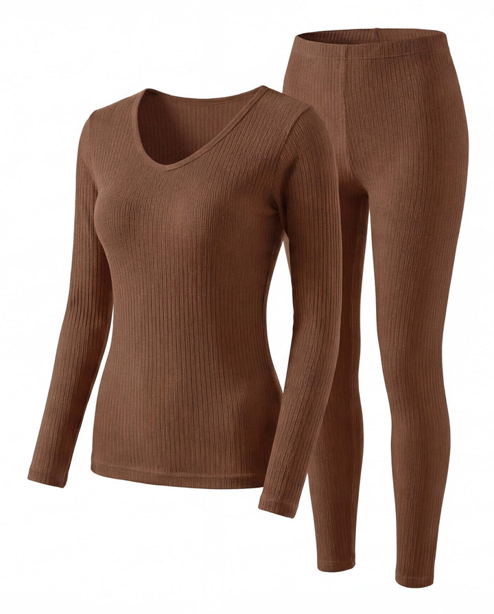Ensemble Thermique Femme À Côtes Avec Haut Manches Longues Et Legging