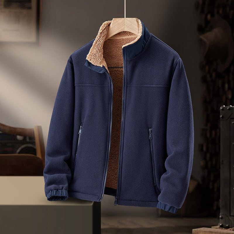 Veste Homme Doublée en Laine d’Agneau et Polaire à Col Montant Zippé
