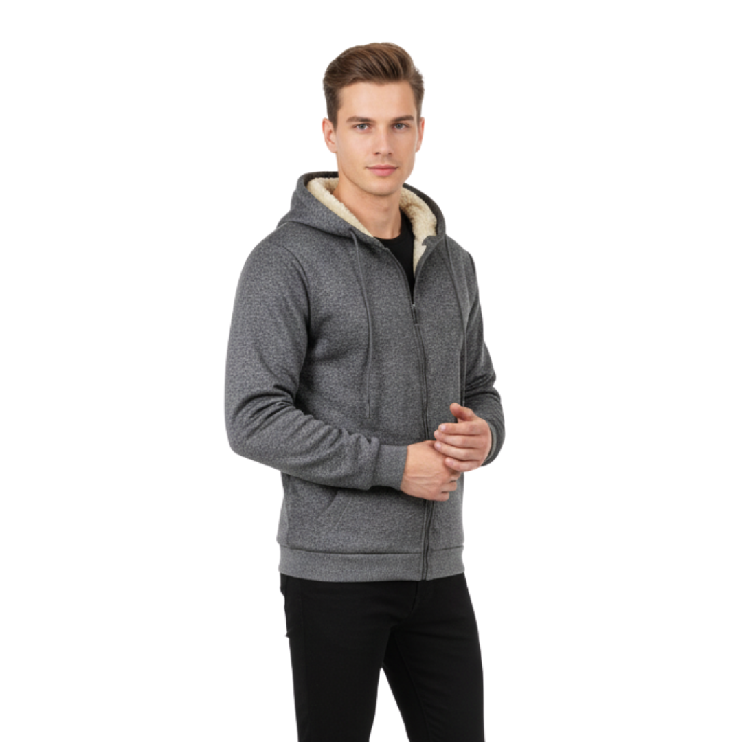 Veste Polaire Homme Doublée Sherpa À Capuche Coupe Vent