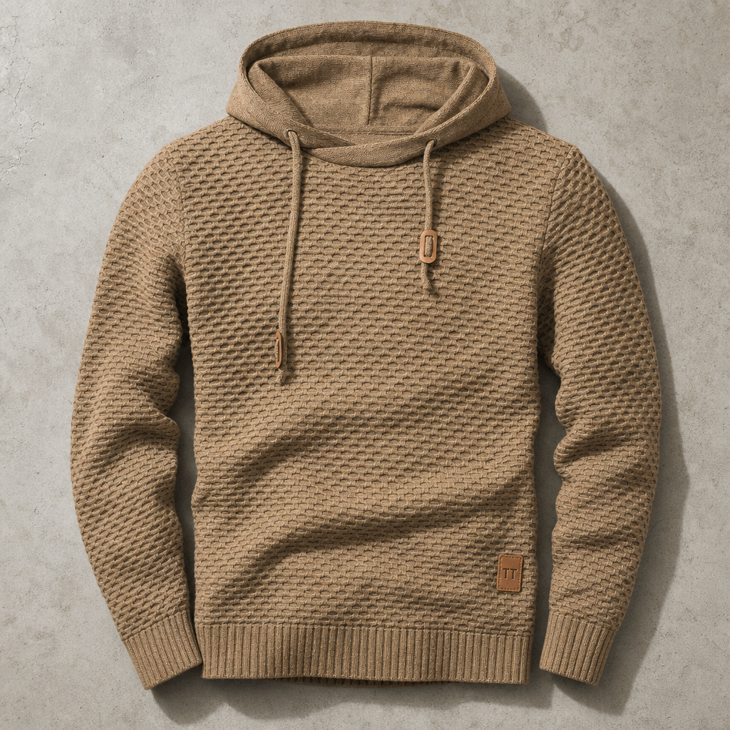 Sweat À Capuche Homme Maille Tressée Cordon De Serrage Et Bords Côtelés