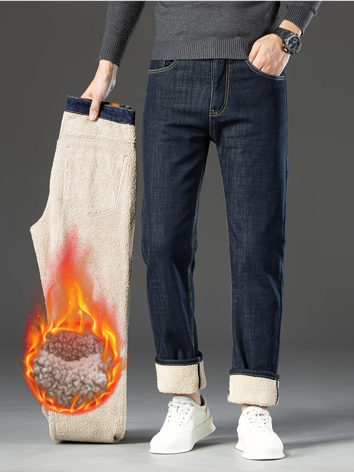 Jean d’Hiver Homme Doublé Polaire, Coupe Droite Stretch