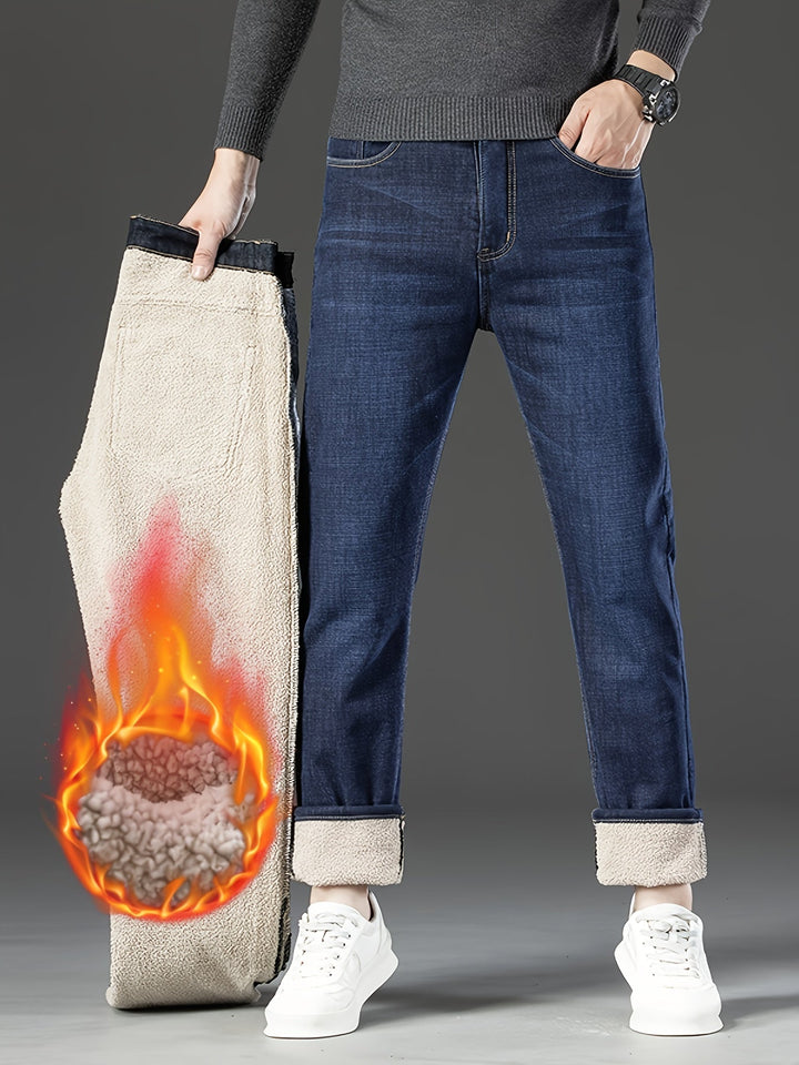 Jean d’Hiver Homme Doublé Polaire, Coupe Droite Stretch