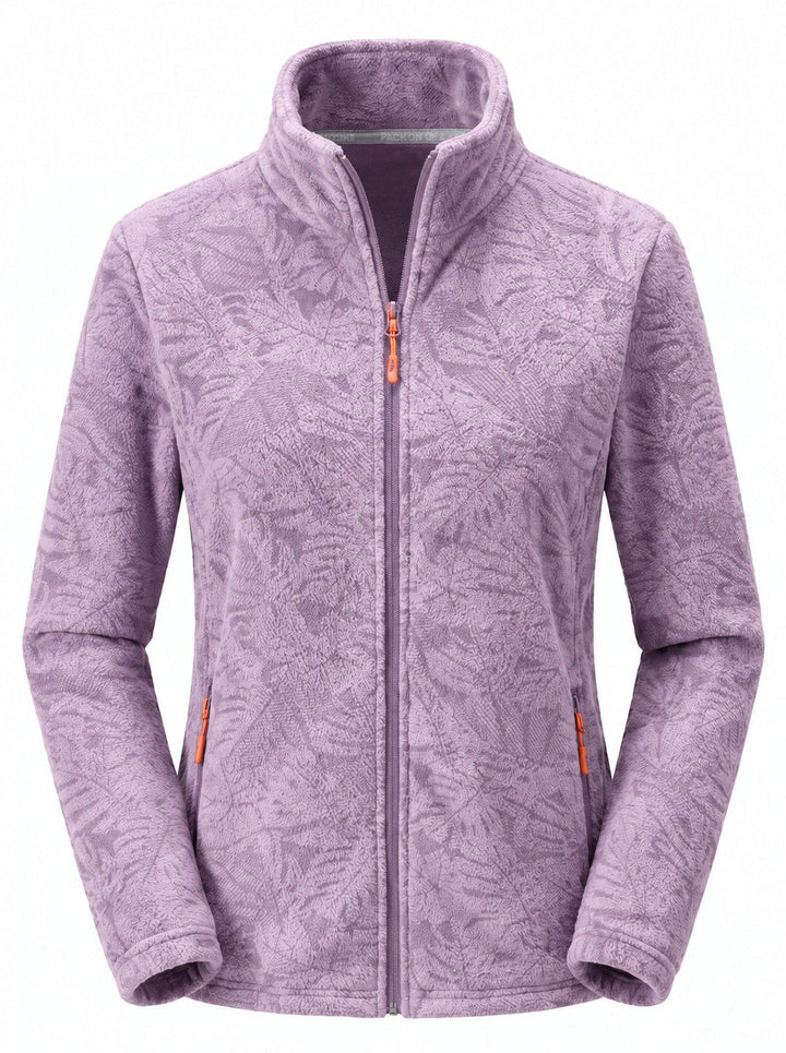 Veste Polaire Femme Zip Intégral Col Montant Imprimé Nature Et Poches Zippées