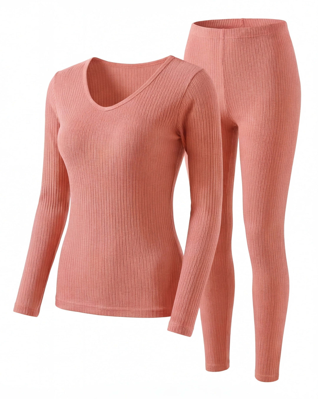 Ensemble Thermique Femme À Côtes Avec Haut Manches Longues Et Legging