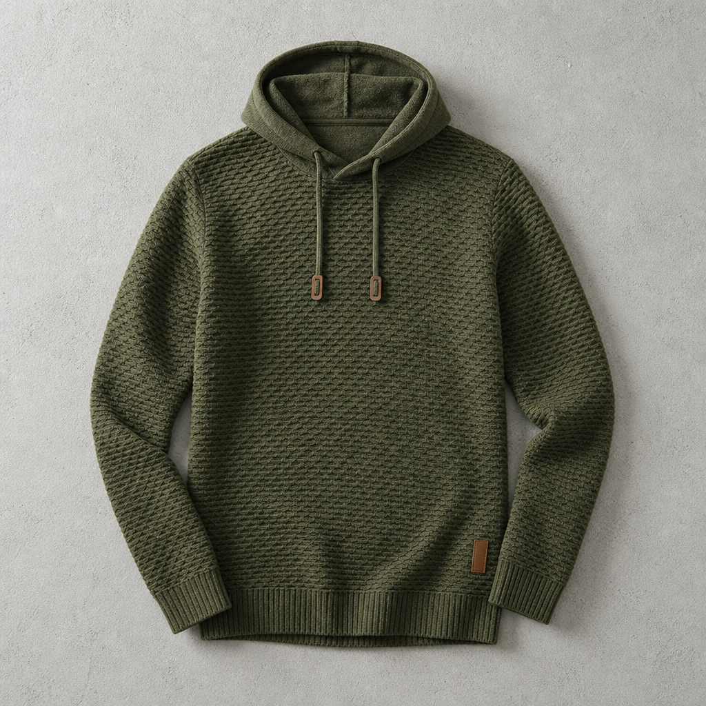 Sweat À Capuche Homme Maille Tressée Cordon De Serrage Et Bords Côtelés