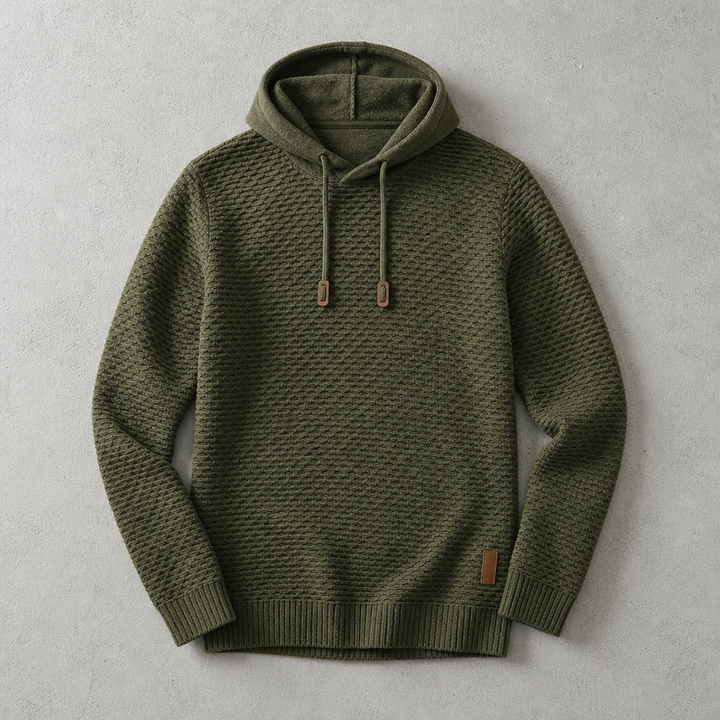 Sweat À Capuche Homme Maille Tressée Cordon De Serrage Et Bords Côtelés