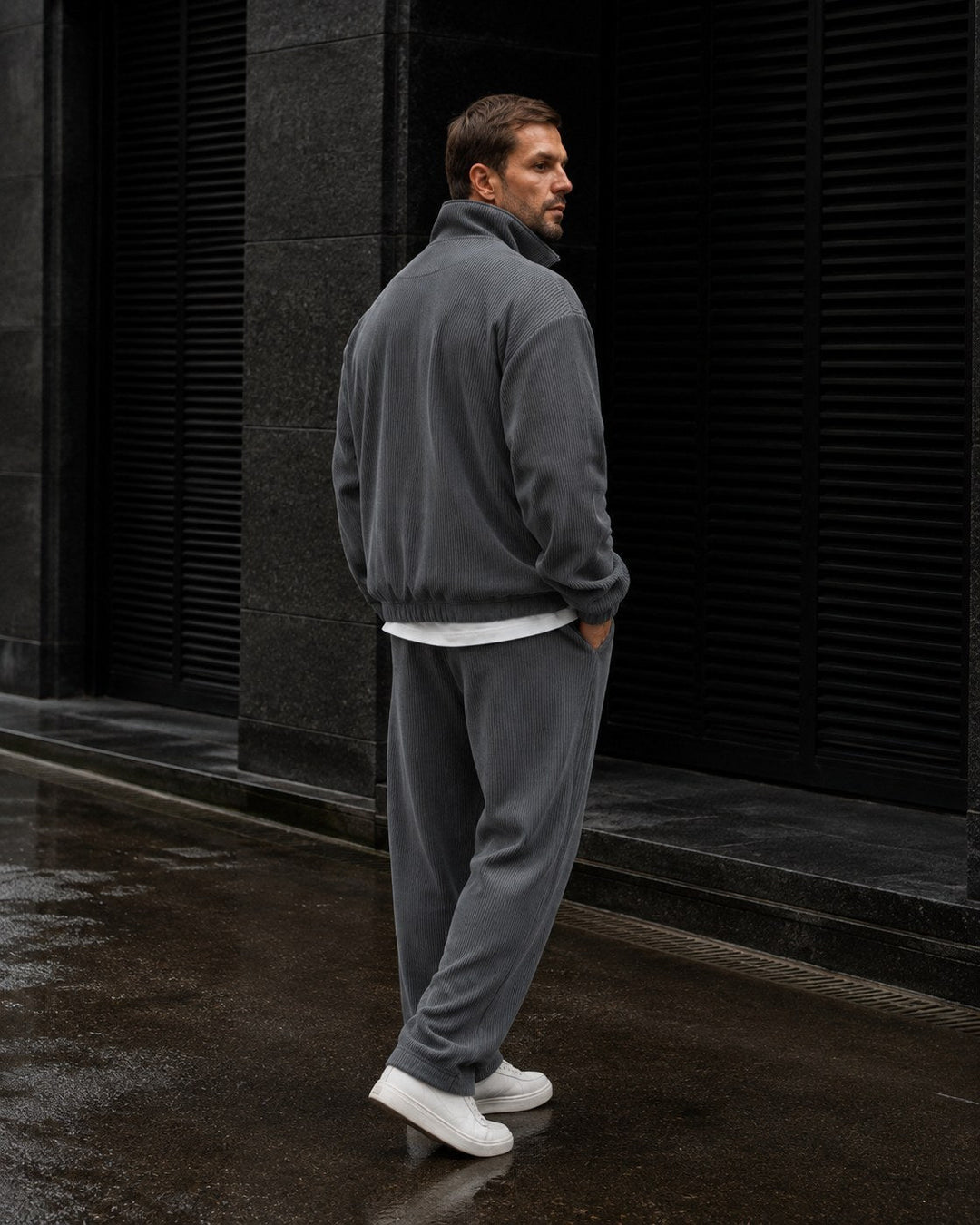 Ensemble Survêtement Homme Zip Intégral Col Montant Et Pantalon Fuselé