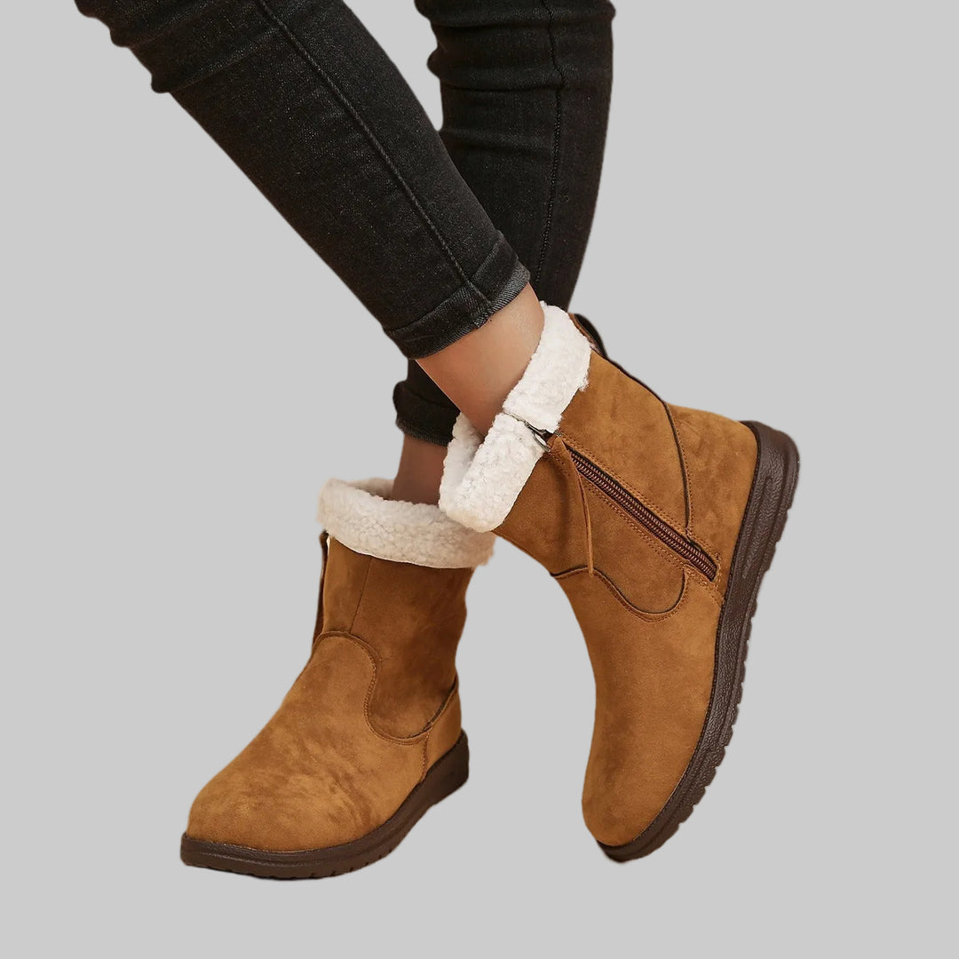 Bottines Femme Effet Suède avec Doublure en Peluche et Fermeture Éclair