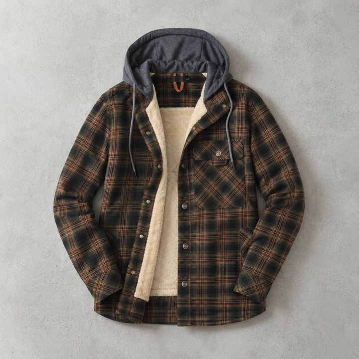Surchemise Homme À Capuche Doublure Sherpa Carreaux Poches Poitrine