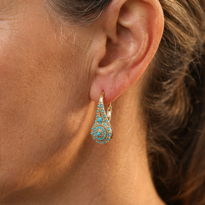 Boucles d’Oreilles Pendantes Dorées avec Turquoise