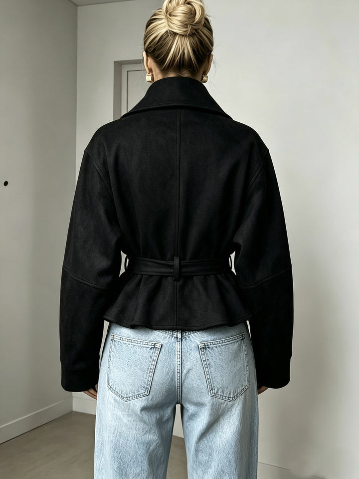 Veste Femme Ceinturée Col Revers Manches Longues