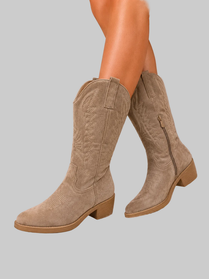Bottes Western Femme Effet Daim avec Zip Latéral