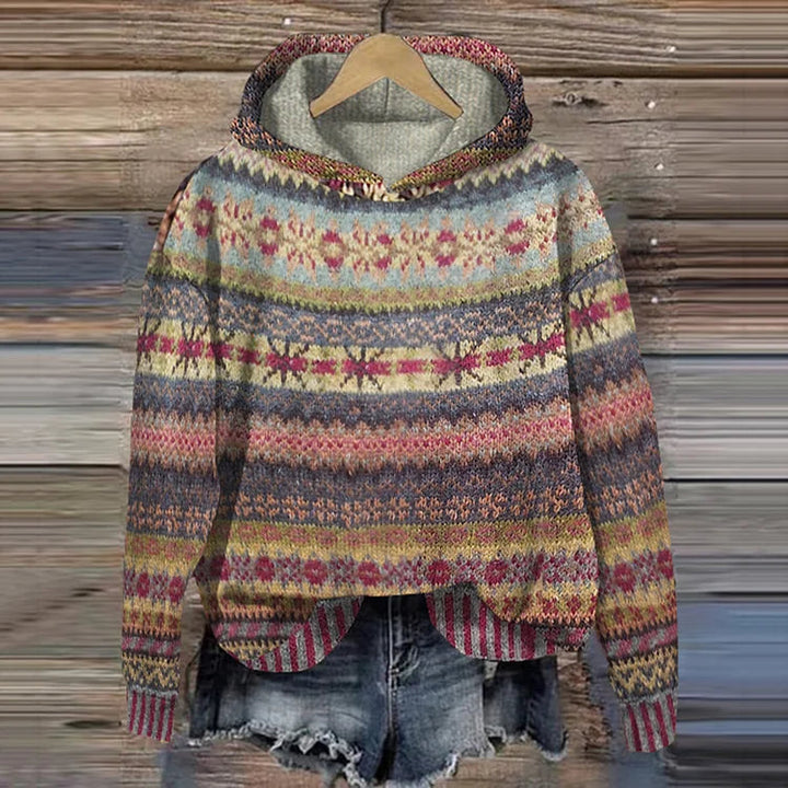 Sweat à Capuche en Maille Imprimé Ethnique
