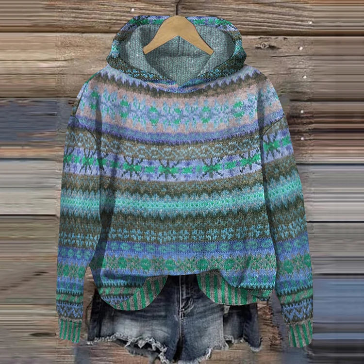 Sweat à Capuche en Maille Imprimé Ethnique