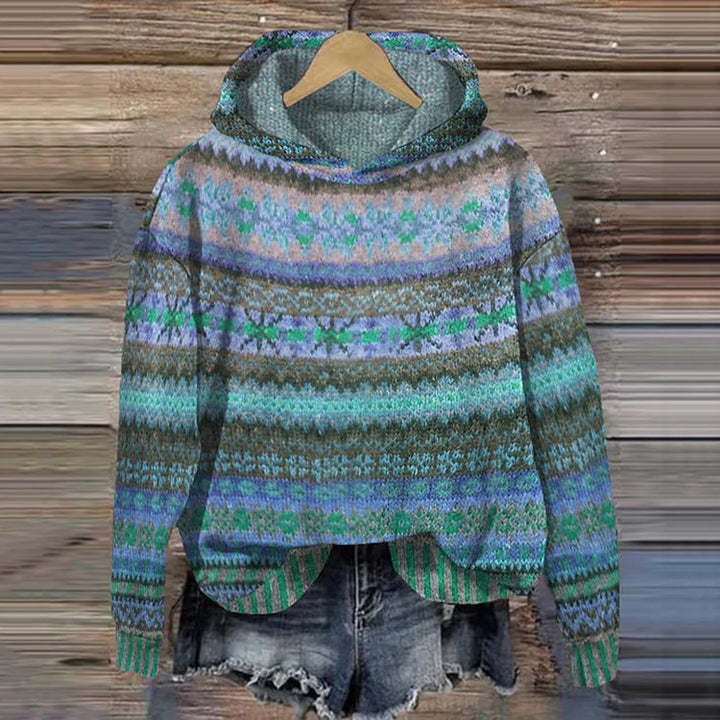 Sweat à Capuche en Maille Imprimé Ethnique