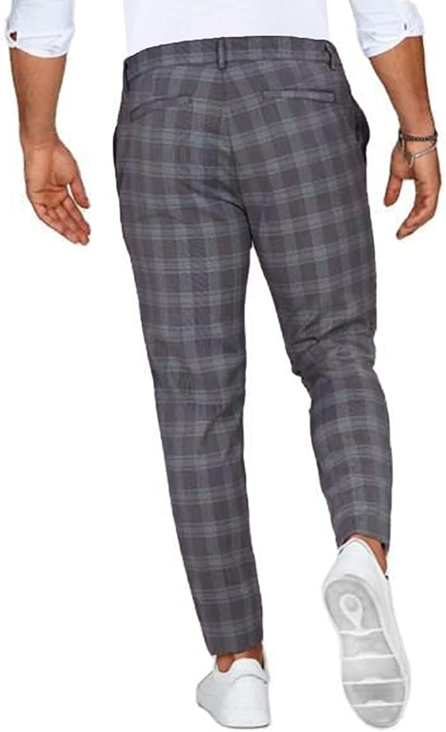Pantalon Chino Homme à Carreaux Stretch, Coupe Slim