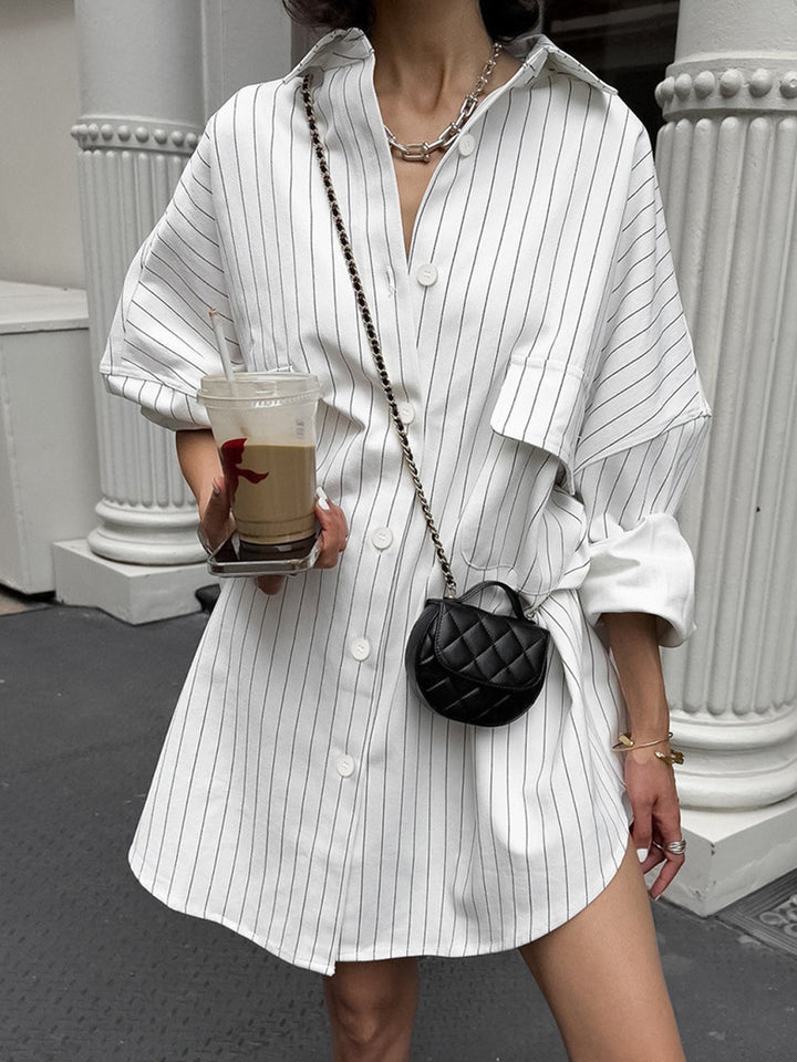 Véronique | Robe chemise décontractée à rayures pour femmes