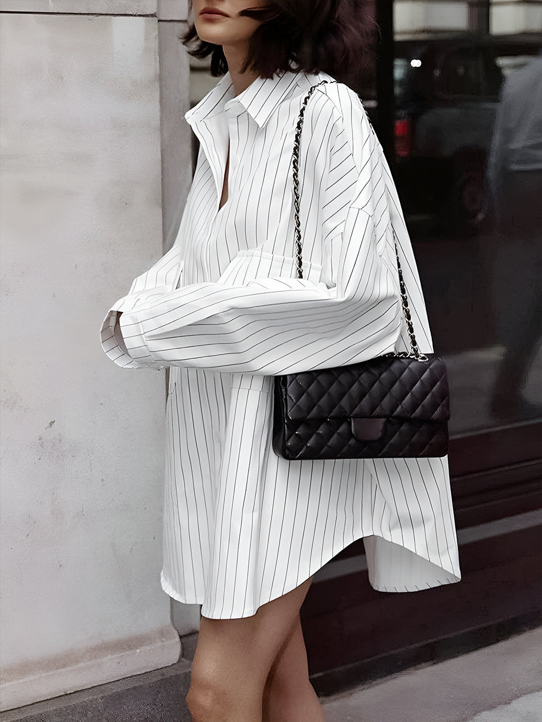 Véronique | Robe chemise décontractée à rayures pour femmes