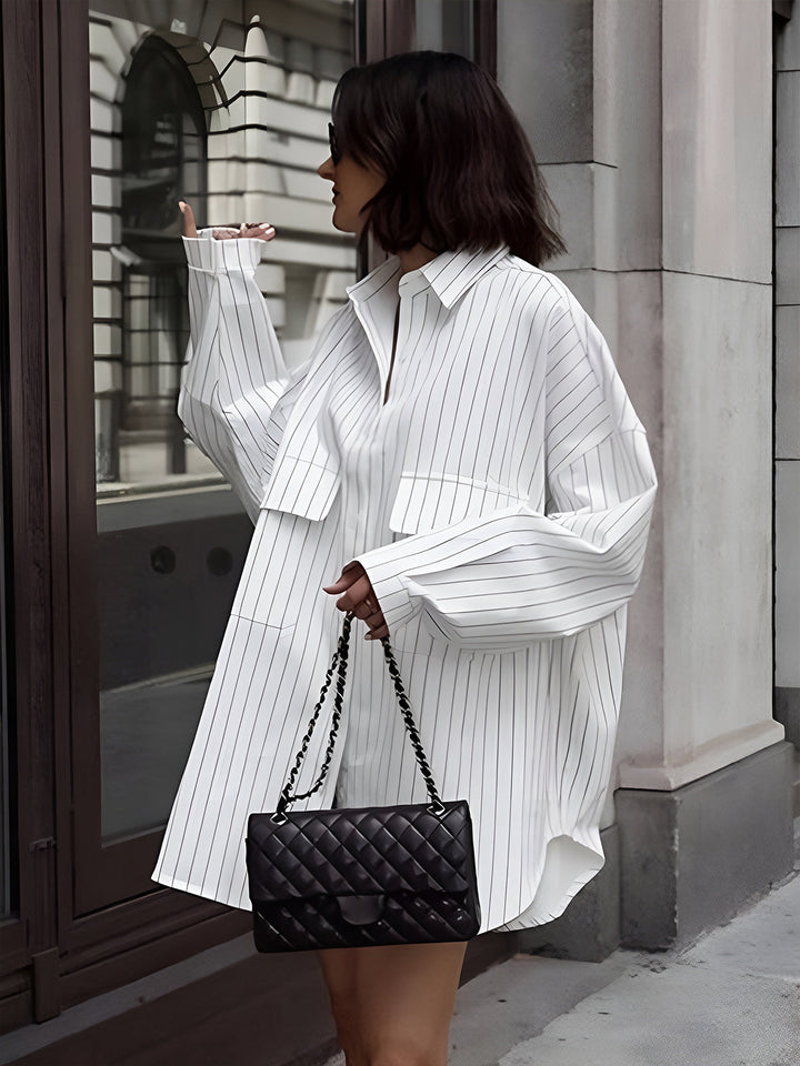 Véronique | Robe chemise décontractée à rayures pour femmes
