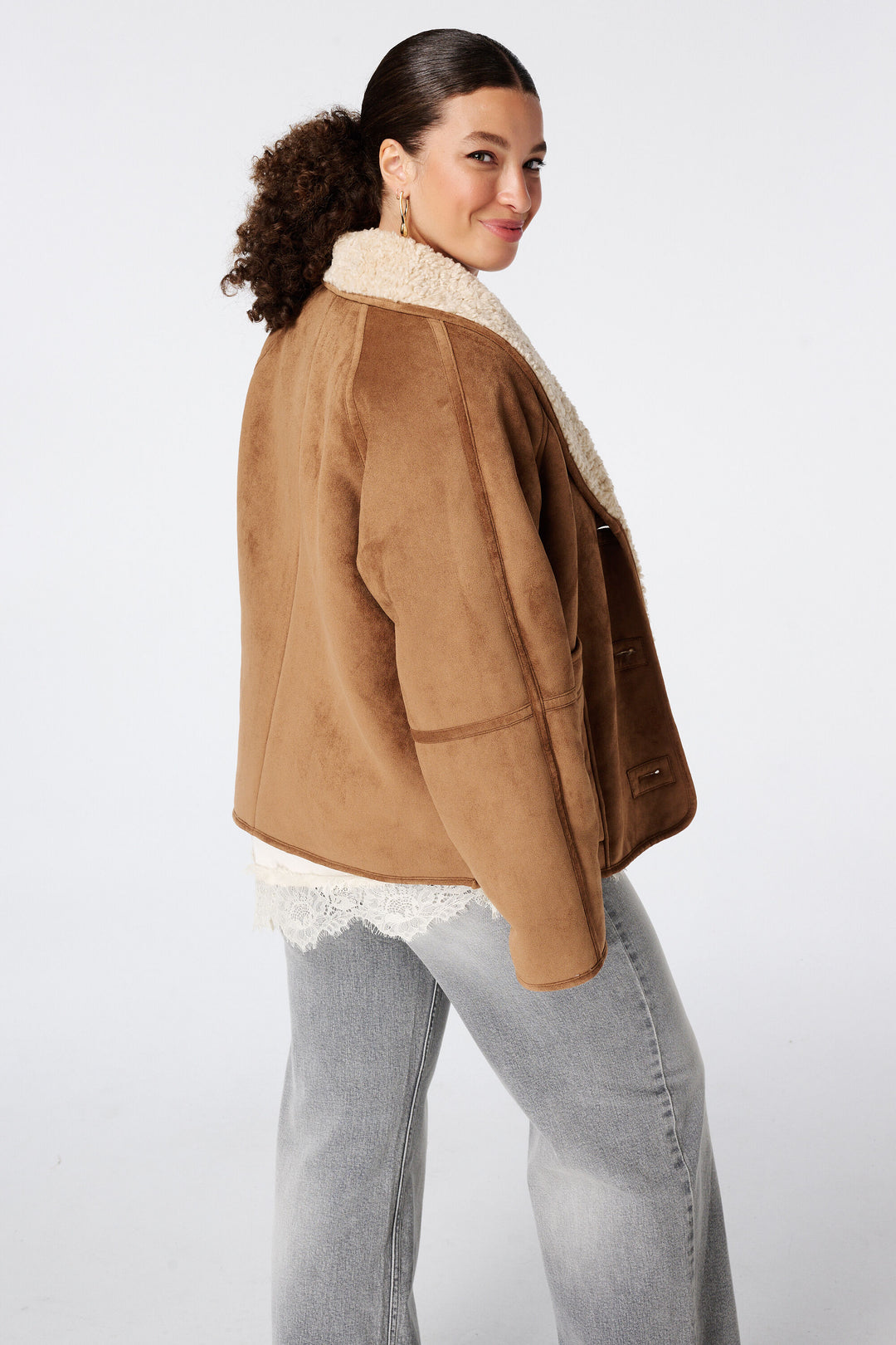 Veste Femme Effet Suédine à Col Teddy