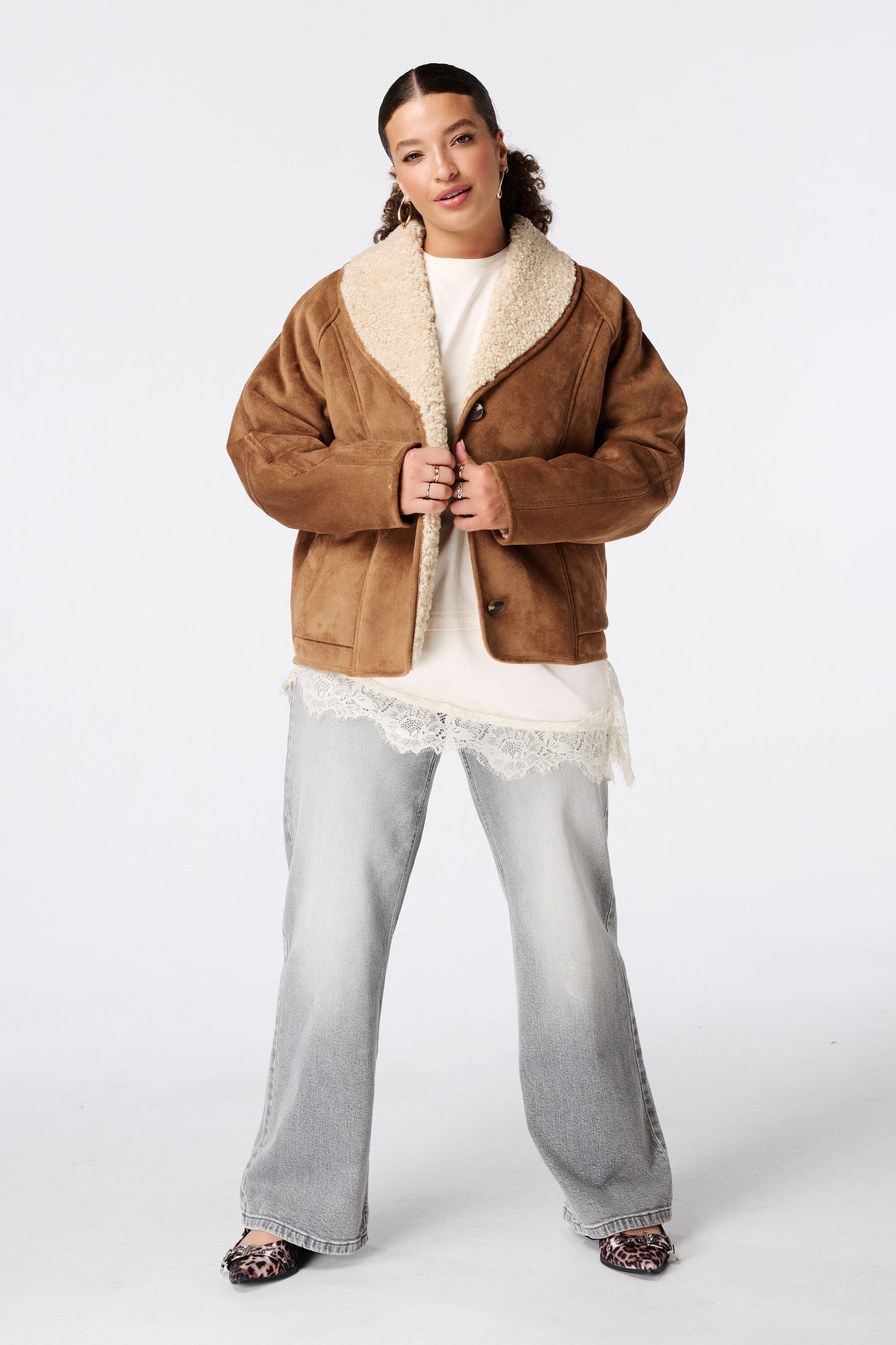 Veste Femme Effet Suédine à Col Teddy