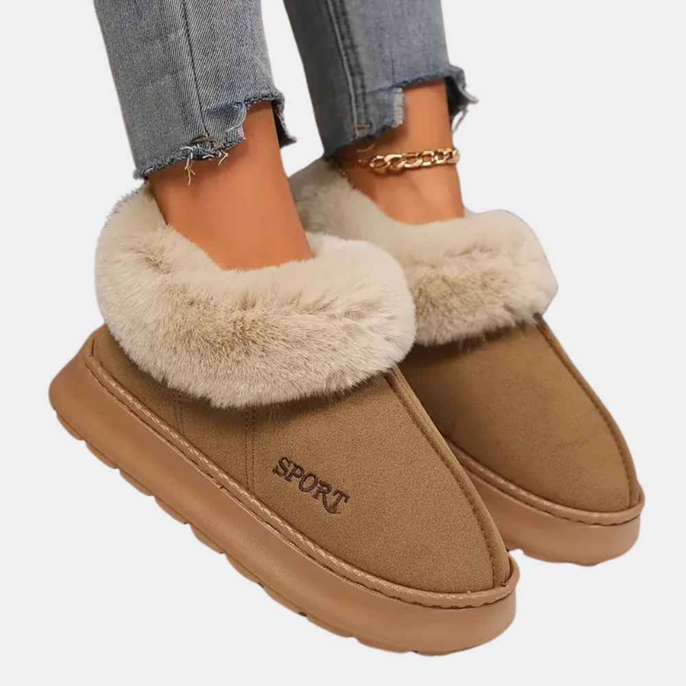 Chaussons Mules Doublés Fourrure à Semelle Épaisse pour Femme
