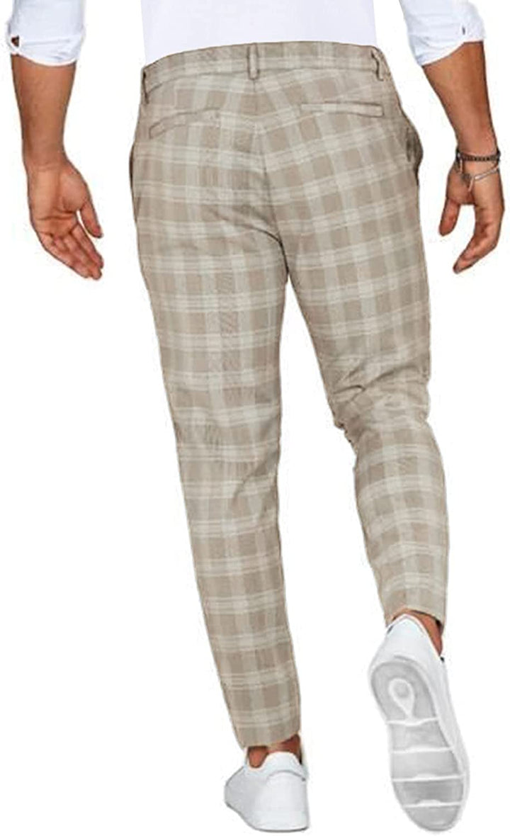 Pantalon Chino Homme à Carreaux Stretch, Coupe Slim
