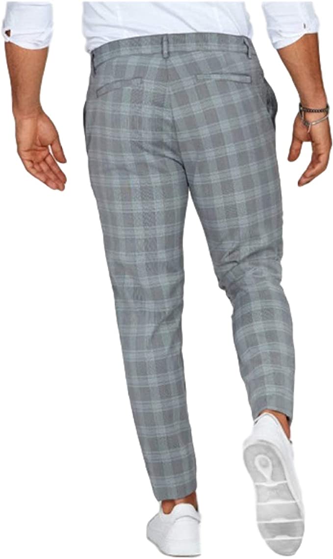 Pantalon Chino Homme à Carreaux Stretch, Coupe Slim