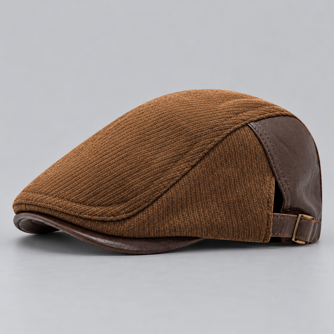 Casquette Plate Homme en Laine et Cuir avec Sangle Ajustable