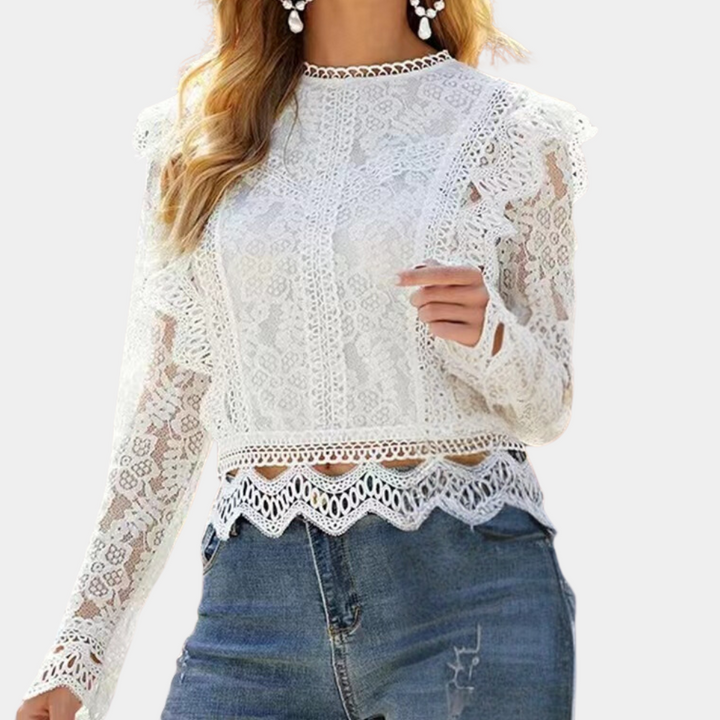 Zélie | Blouse élégante en dentelle blanche pour femmes