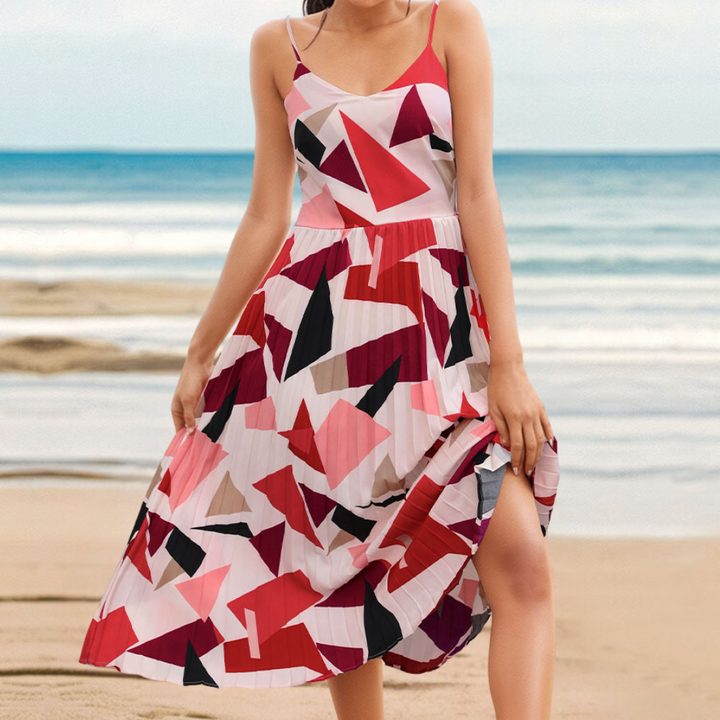 Belle - Robe Midi Élégante Plissée à Imprimé Géométrique