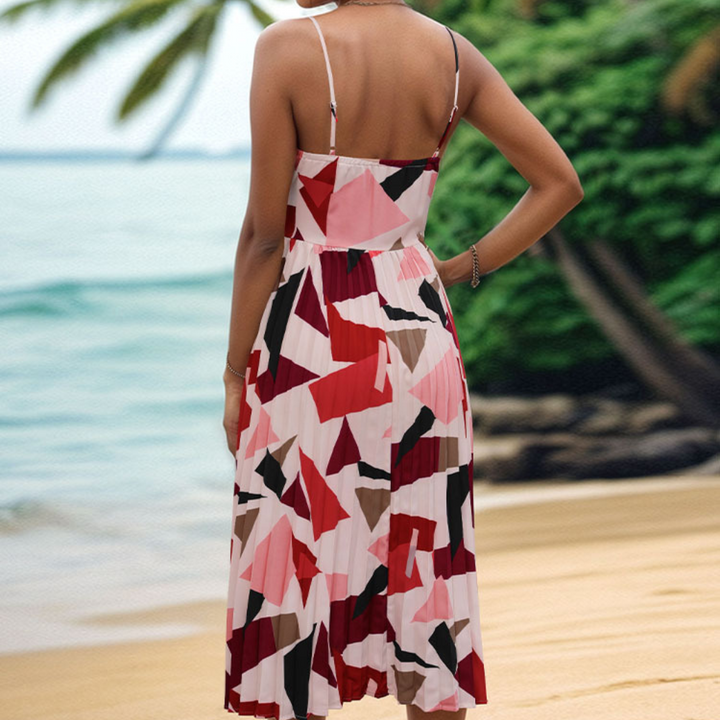 Belle - Robe Midi Élégante Plissée à Imprimé Géométrique