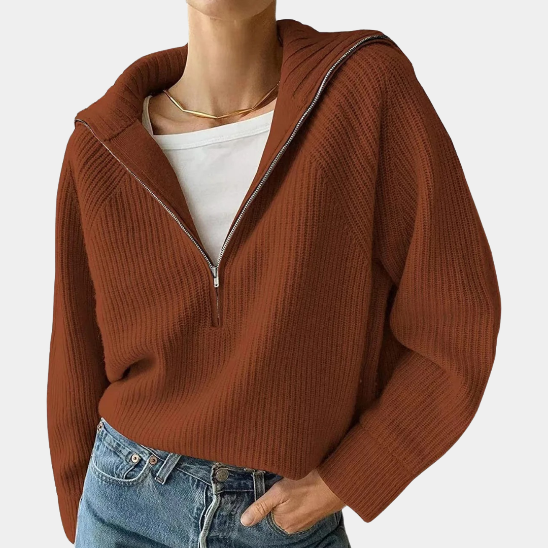 Olina - Top tricoté pour femmes avec demi-fermeture à glissière