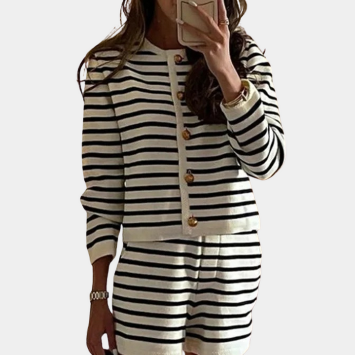 Tassa - Ensemble Élégance Rayée en Cardigan et Short