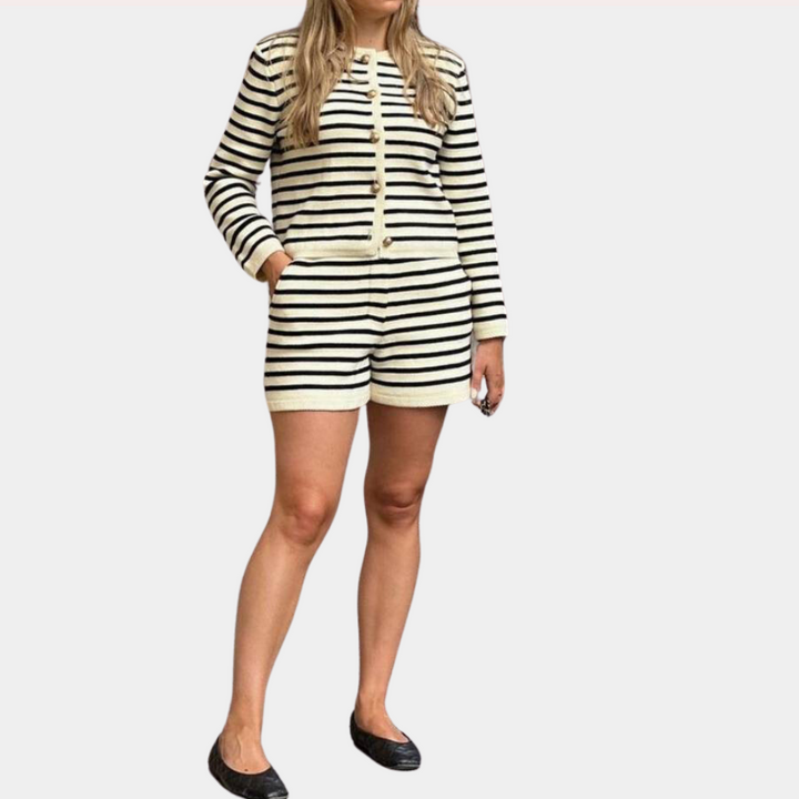 Tassa - Ensemble Élégance Rayée en Cardigan et Short