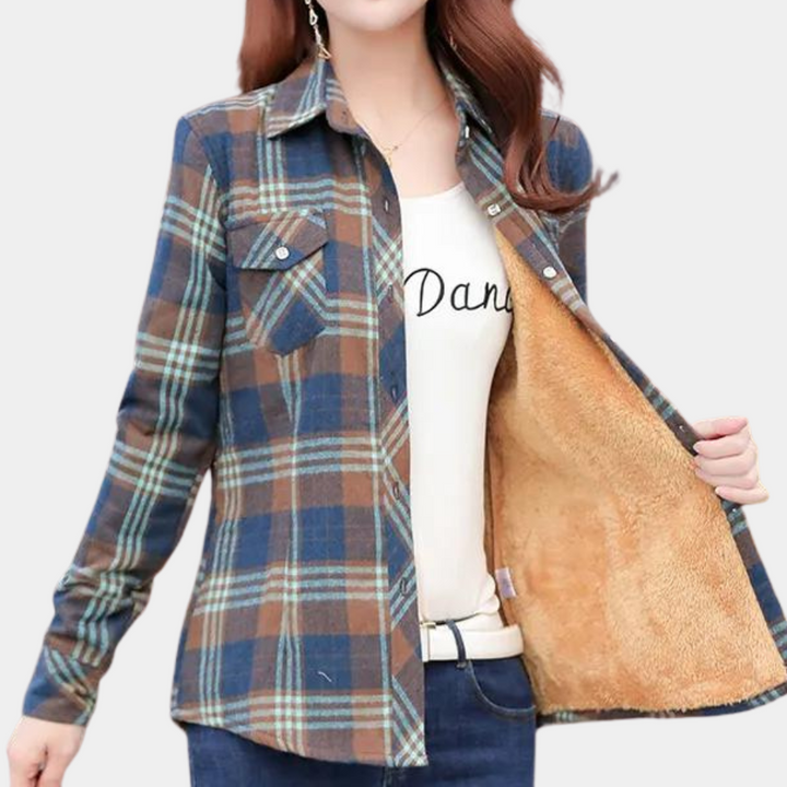 Veda - Chemise Décontractée en Plaid Pluche pour Femme