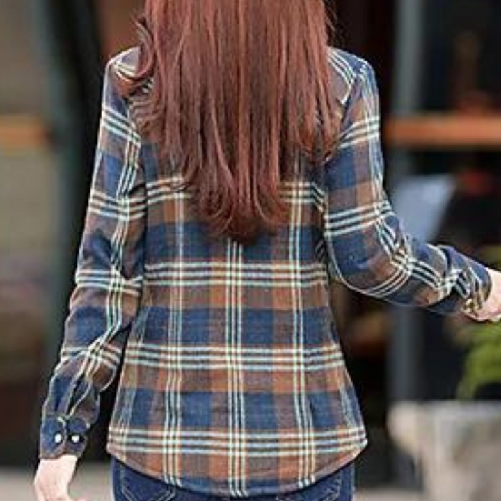 Veda - Chemise Décontractée en Plaid Pluche pour Femme