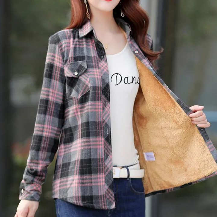 Veda - Chemise Décontractée en Plaid Pluche pour Femme