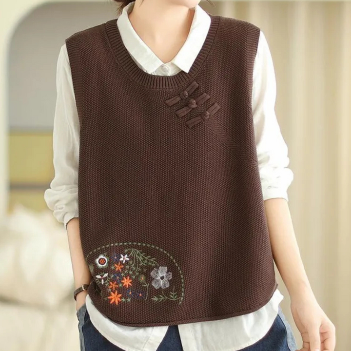 Penina - Gilet brodé à motif floral pour femmes