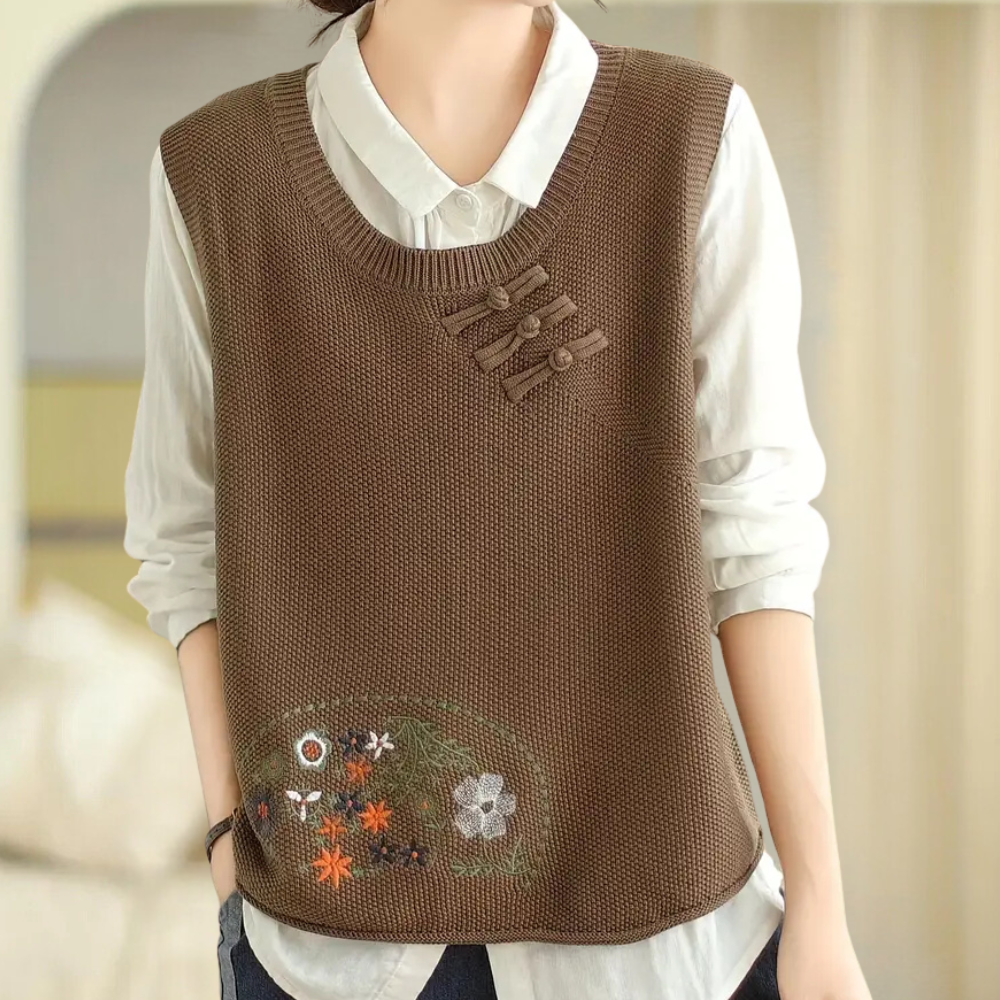 Penina - Gilet brodé à motif floral pour femmes