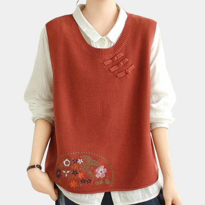 Penina - Gilet brodé à motif floral pour femmes