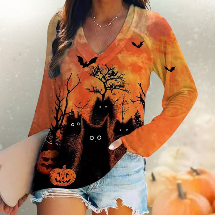 Rella - T-shirt Halloween Femme à Col en V