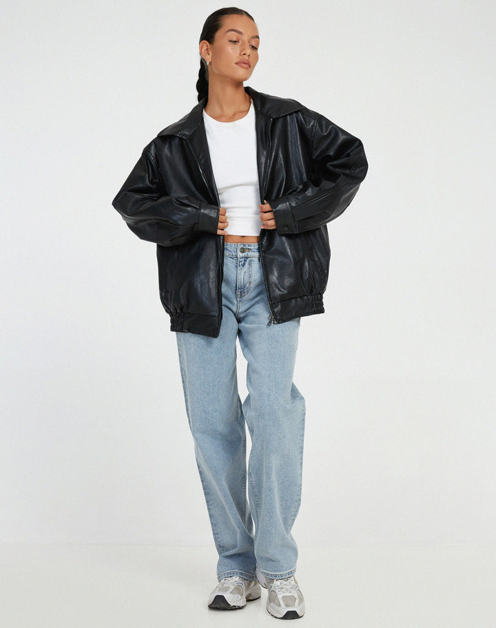 Veste Oversize Femme en Simili-Cuir PU