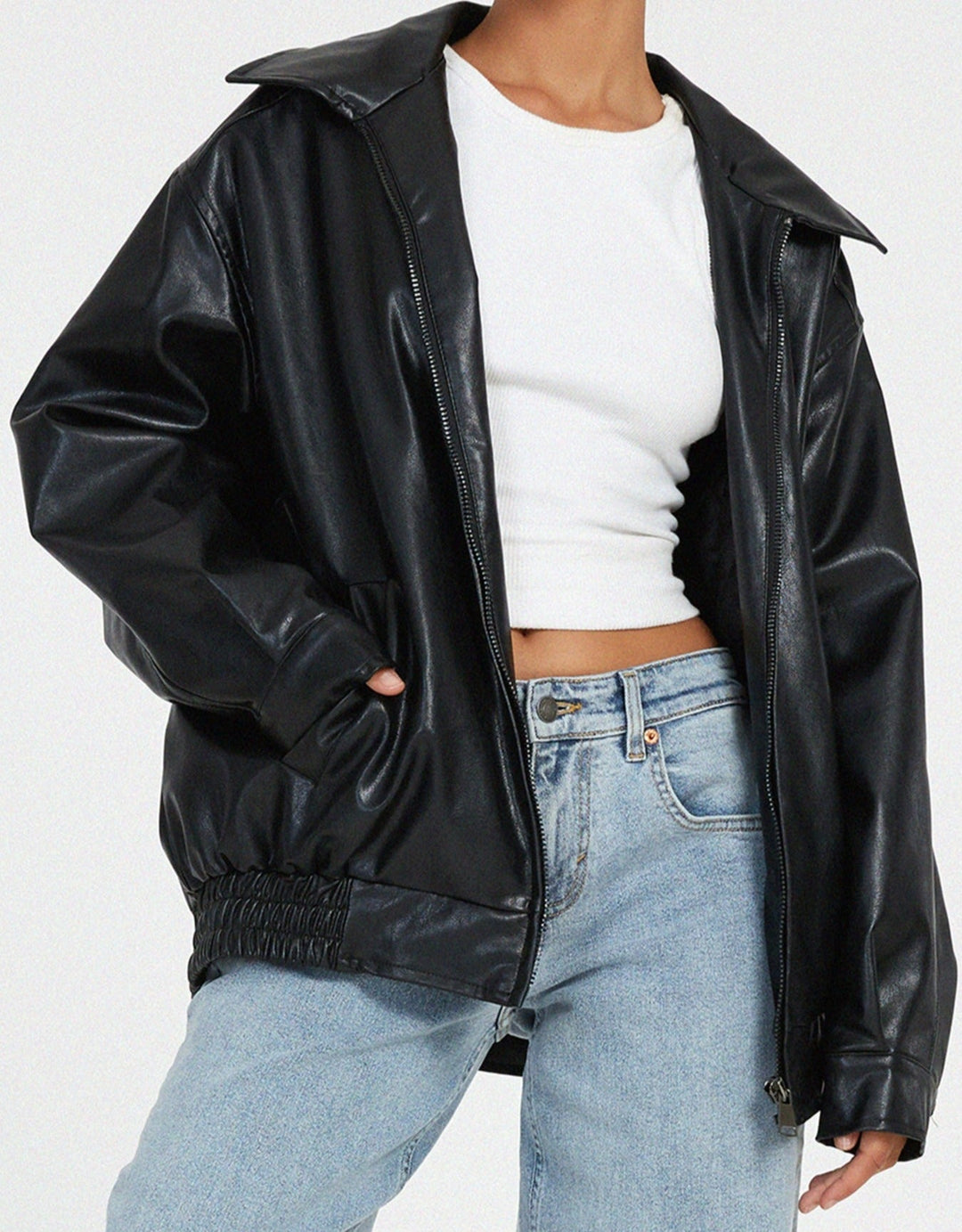 Veste Oversize Femme en Simili-Cuir PU