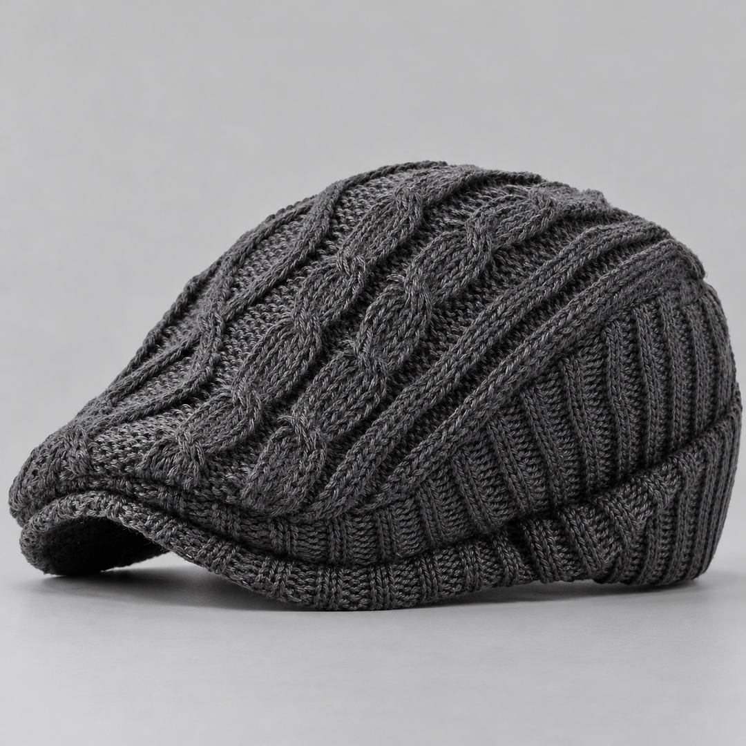 Casquette Plate Homme en Maille Torsadée avec Visière Courte